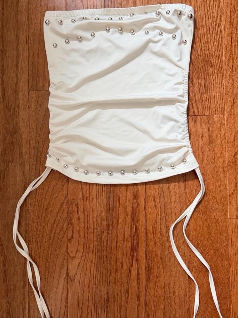 Studded White Strapless Crop Top